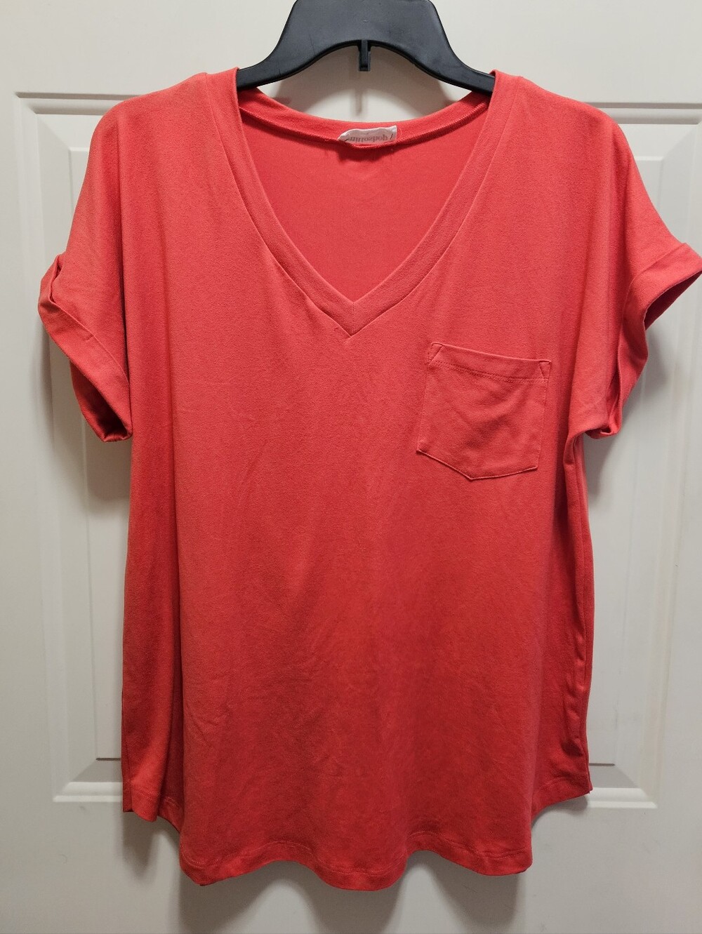 Mittoshop V-Neck Rolled Short Sleeve Pocket Tee